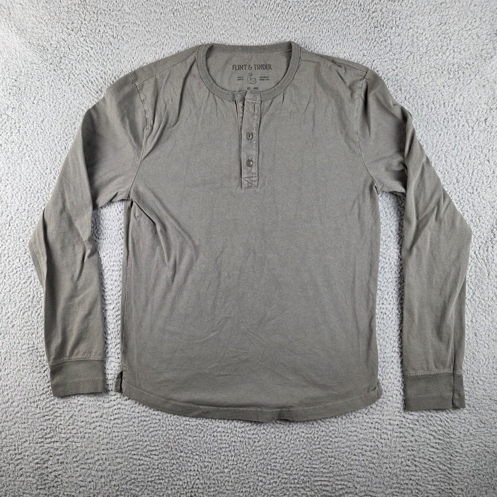 Flint Tinder Shirt Mens Large Gray Green Heavyweight Henley USA Made